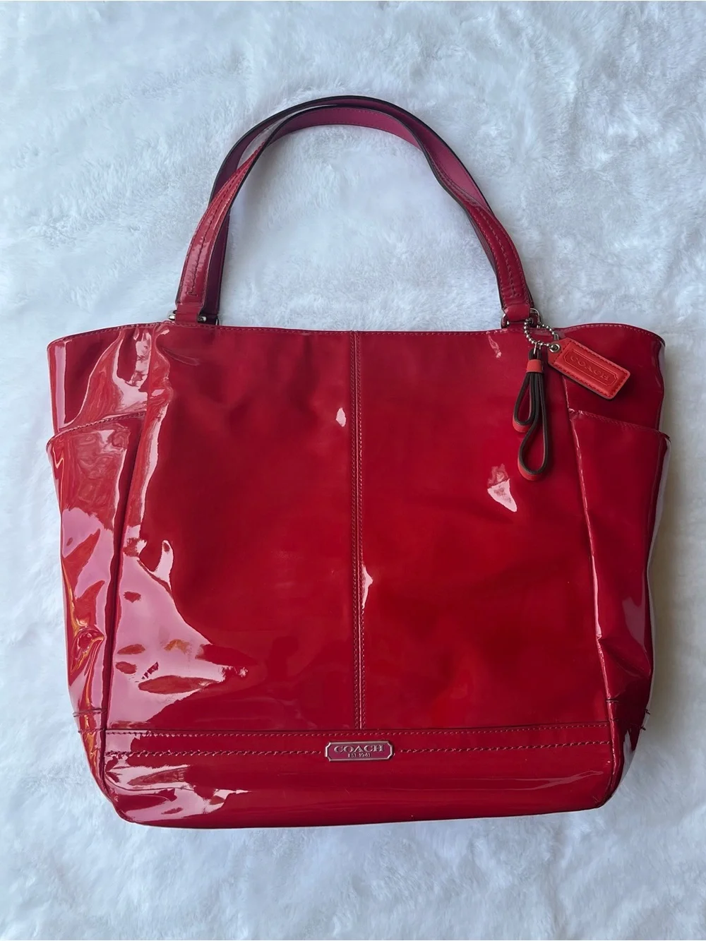 Coach Red Patent Leather Shoulder Tote